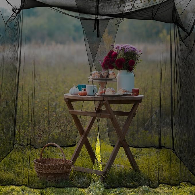 Tranqun 2 Pcs Mosquito Netting for Patio, Ultra Large Mosquito Net for Bed with 2 Side Openings 16 Hanging Loops for Camping Home Outdoor Travel Dormitory Decor(Black,75 x 36 x 59 Inch)