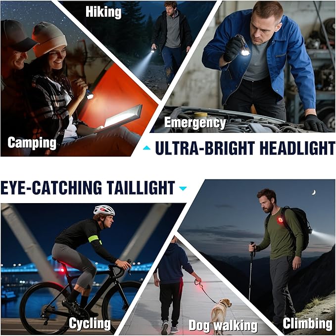 WORKPRO Bike Light for Night Riding, Rechargeable Ultra-Bright Bike Lights Front and Back, 3+5 Modes Bicycle Headlight and Taillight Set, Waterproof Cycling Lights for Mountain, Road Bike Riding