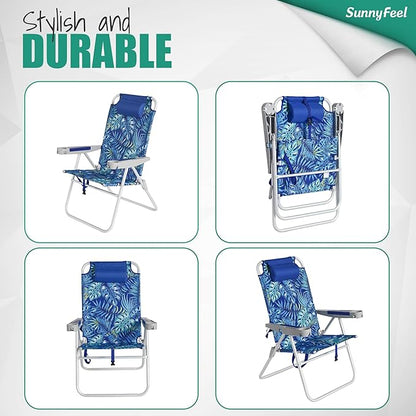 SUNNYFEEL Oversized Tall Folding Beach Chair Lightweight, 17" Portable Sand Chair for Adults Heavy Duty 500 LBS with Cup Holders, Foldable High Camping Lawn Chairs for Camp/Outdoor/Picnic/Sports