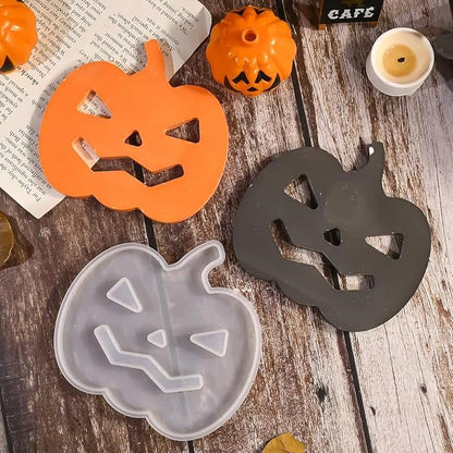3 Pcs Pumpkin Epoxy Coaster Resin Molds Silicone with Holder, Halloween Pumpkin Coaster Molds Holder Set for Epoxy Resin, DIY Art Craft Cup Mats