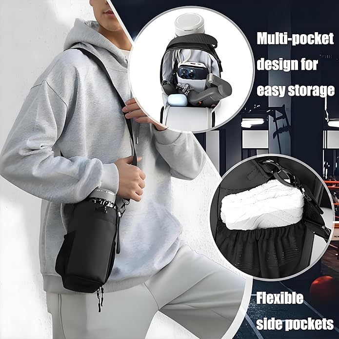 Magnetic Gym Bag | Hands-Free Water Bottle Holder with Strap | Small Crossbody Sling Pouch for Fitness, Work