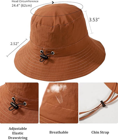Water-Resistant Sun UPF 50+ Bucket Hat Protection Packable Brimmed Boonie for Women Men Summer Lightweight Hiking Outdoor Cap