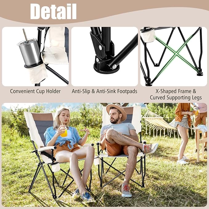 HAPPYGRILL Folding Camping Chair with Carrying Bag, Portable Lawn Chair with Cup Holder, 330 LBS Outdoor Chair for Outside Fishing Travel Swimming Picnic