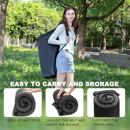 Memory Foam Camping Mattress Sleeping Pad, 3" Thick Waterproof Portable Roll Up Sleeping Mats & Floor Mattress Pad with Pillow + Travel Bag for Camping Car Truck SUV Tent Sleepover Kids Adult