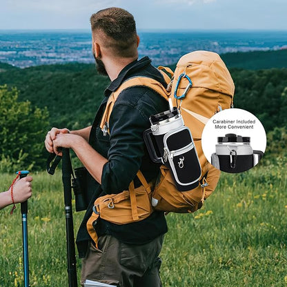 Water Bottle Carrier Bag with Strap for Stanley 40/30 oz Tumbler with Handle, Water Bottle Holder Pouch with Phone Pocket for Stanley Cup Accessories, fit Walking Hiking Travel