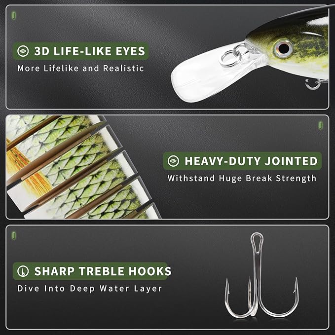 GOTOUR Fishing Lures for Freshwater or Saltwater, Easy to Use for Family Fishing Beginner and Pros, Most Lifelike Jointed Swimbait，Slow Sinking Bass Pike Panfish Walleye Lures, Fishing Gifts for Men