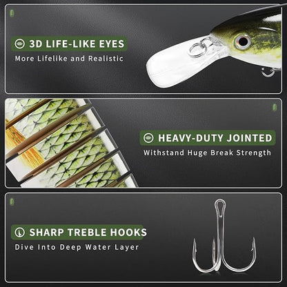 GOTOUR Fishing Lures for Freshwater or Saltwater, Easy to Use for Family Fishing Beginner and Pros, Most Lifelike Jointed Swimbait，Slow Sinking Bass Pike Panfish Walleye Lures, Fishing Gifts for Men