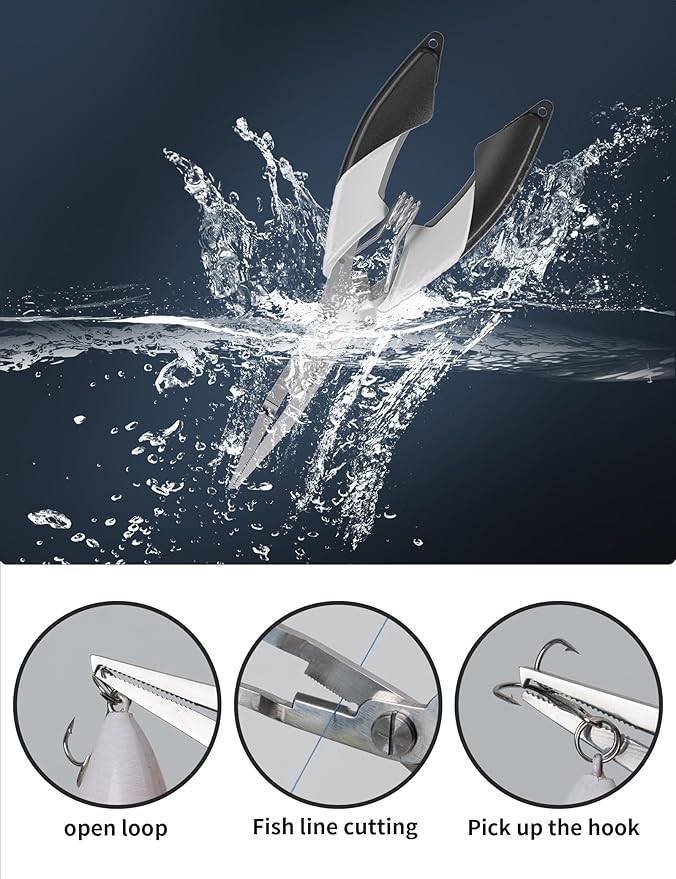 Fishing Split Ring Pliers, Stainless Steel Fishing Tools, Fishing Multitool for Saltwater Freshwater with Braid Line Cutter