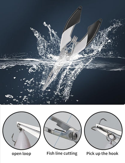 Fishing Split Ring Pliers, Stainless Steel Fishing Tools, Fishing Multitool for Saltwater Freshwater with Braid Line Cutter