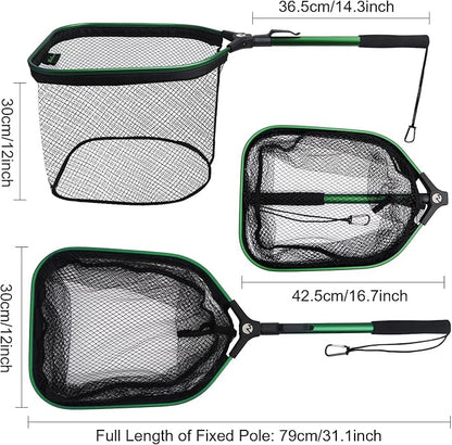 Floating Fishing Net Fish Landing Net, Fishing Nets for Fish, Kayak Fishing Net with Third-gen Upgrade Locking Switch - Lightweight Rubber Coated Fish Net for Easy Catch & Release