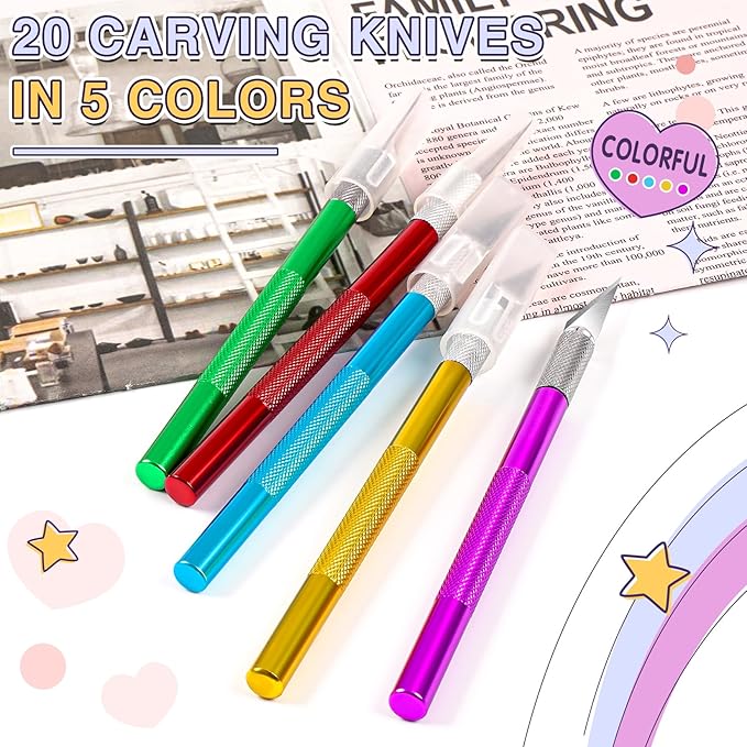 DIYSELF 50-Piece Exacto Knife, Aluminum Alloy Handle, Precision Craft Hobby Knife Set for Student, Artist, Carbon Steel Blade, Set for Crafting, Leather, Wallpaper, Collage (Red)