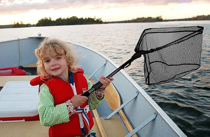 PLUSINNO Fishing Net Fish Landing Net, Foldable Collapsible Telescopic Pole Handle, Durable Nylon Material Mesh, Safe Fish Catching or Releasing