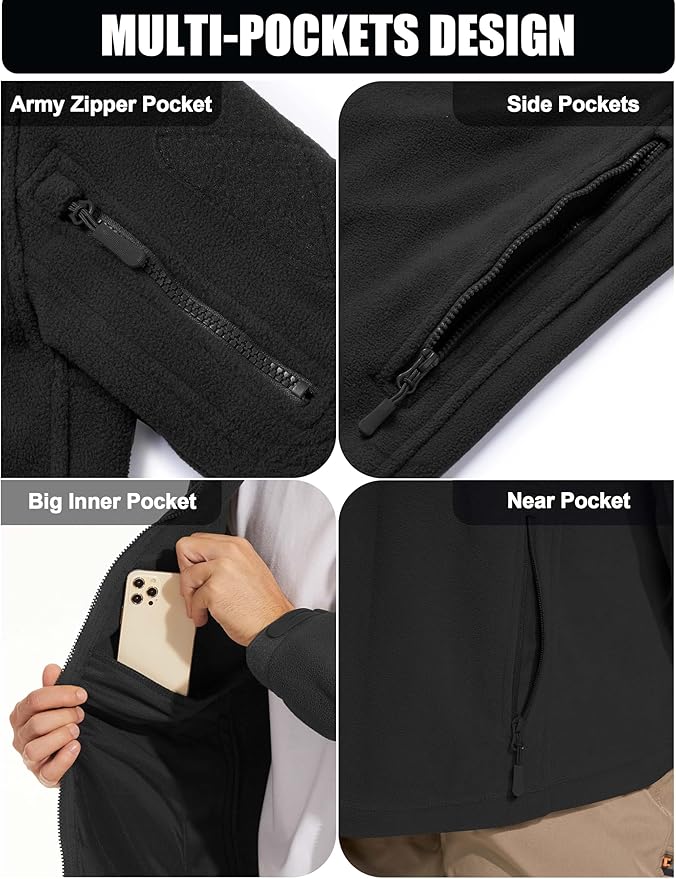 CRYSULLY Men's Military Tactical Sport Warm Fleece Hooded Outdoor Adventure Jacket Coats