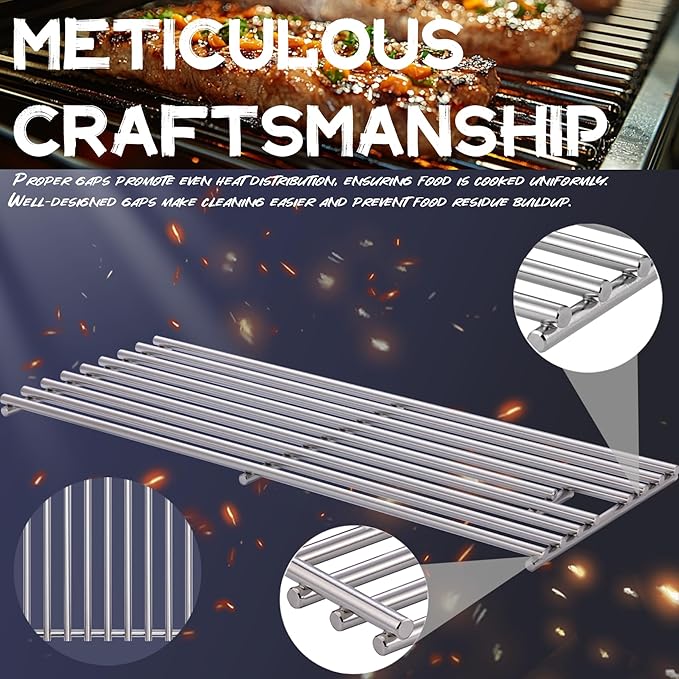 4 Pack 8mm Process Upgrade Stainless Steel BBQ Grill Grates Replacement Parts for Bull 16517 18248 LP, 18249 NG,BBQ Angus,Brahma, Lonstar Select, Outlaw Steer Premium, Lonestar Select,7 Burner Premium