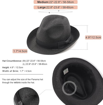 DRESHOW Women Straw Sun Hat Short Brim Panama Travel Fedora Beach Cap Roll up Summer Hat for Women Men UPF 50+