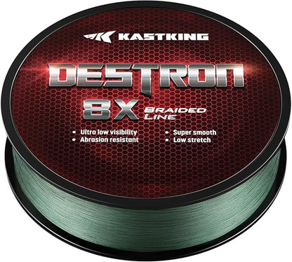 KastKing Destron Braided Fishing Line, Highly Abrasion Resistant, Improved Knot Strength, Ultra-Thin Diameter Superline, Zero Stretch & Memory, CFT “Color Fast Technology”, 75% Thinner Than Mono