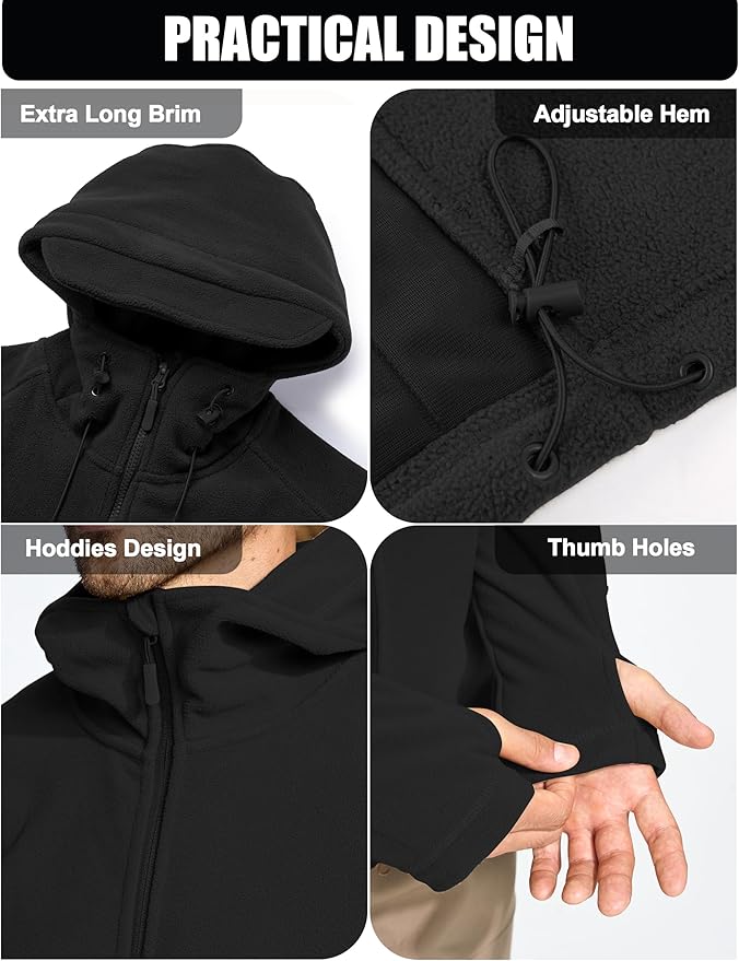 CRYSULLY Men's Military Tactical Sport Warm Fleece Hooded Outdoor Adventure Jacket Coats