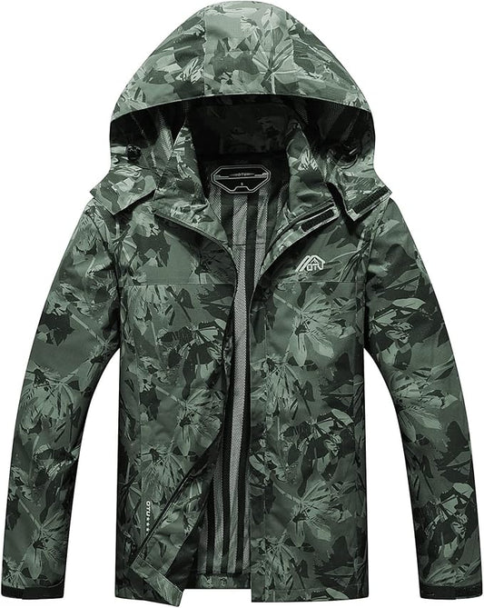 OTU Men's Lightweight Waterproof Hooded Rain Jacket Outdoor Raincoat Shell Jacket for Hiking Travel