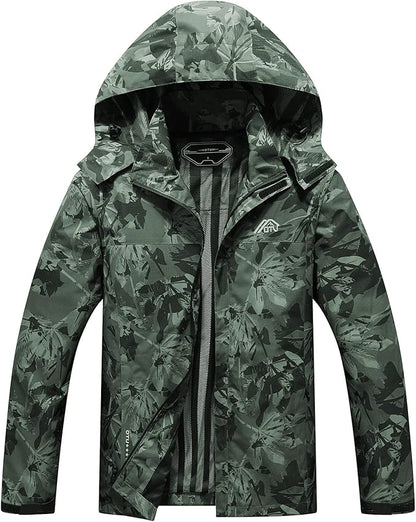 OTU Men's Lightweight Waterproof Hooded Rain Jacket Outdoor Raincoat Shell Jacket for Hiking Travel