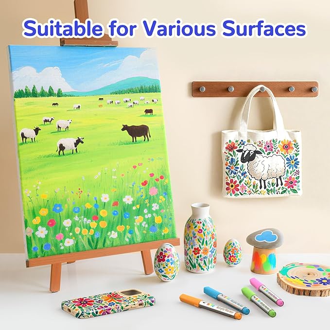 Acrylic Paint Markers Brush Tip 36 Colors, 300% More Ink marker 6.6g,Visible Ink Window,Free Flow, No-Bleed Waterproof Paint Pens for Canvas, Fabric, Rock, Wood, Egg, Paper,DIY Crafts