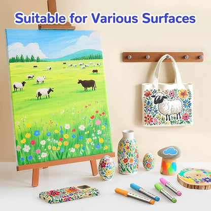 Acrylic Paint Markers Brush Tip 36 Colors, 300% More Ink marker 6.6g,Visible Ink Window,Free Flow, No-Bleed Waterproof Paint Pens for Canvas, Fabric, Rock, Wood, Egg, Paper,DIY Crafts