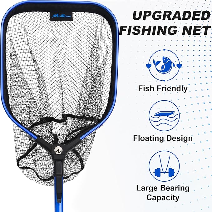 Floating Fishing Net Fish Landing Net, Fishing Nets for Fish, Kayak Fishing Net with Third-gen Upgrade Locking Switch - Lightweight Rubber Coated Fish Net for Easy Catch & Release