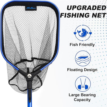Floating Fishing Net Fish Landing Net, Fishing Nets for Fish, Kayak Fishing Net with Third-gen Upgrade Locking Switch - Lightweight Rubber Coated Fish Net for Easy Catch & Release