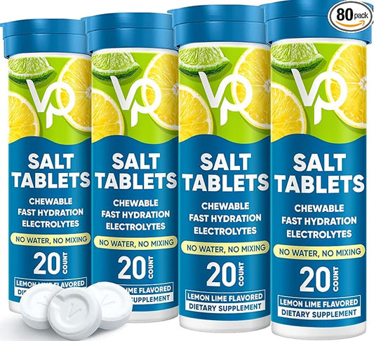 Venture Pal Chewable Electrolyte Tablets, 80 Count Fast-Dissolve Sugar-Free Stick Salt Tablets - Variety Pack for Rapid Hydration, Outdoor Running, Hiking, Sports | Keto & Vegan Friendly | 4 Pack