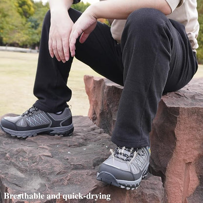 Queday Men's Waterproof Hiking Shoes Lightweight Anti Slip Outdoor Ankle Boots Breathable Hike Trekking Trails Shoe