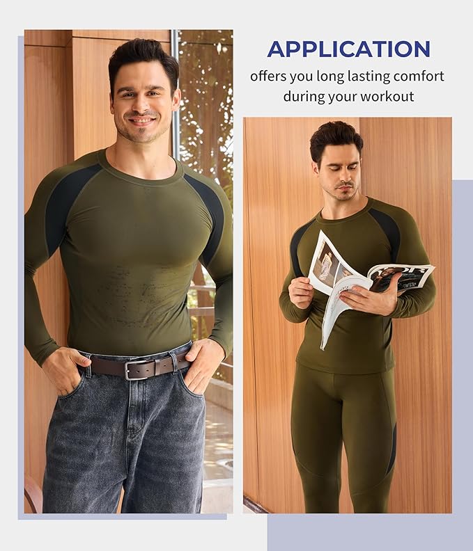 TAILONG Thermal Underwear for Men Long Johns with Fleece Lined Base Layer Hunting Gear Bottom Top for Cold Weather