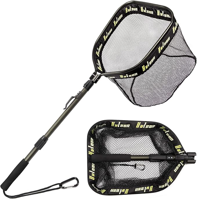 YVLEEN Floating Fishing Net - Folding Fishing Landing Net with Rubber Coating Mesh for Easy Fish Catch and Release, Fishing Net for Freshwater and Saltwater