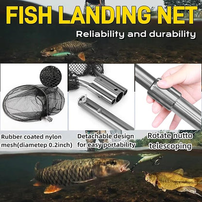 Heavy Duty Extra Large Aluminum Landing Net - Telescoping Handle (67-100in), 20in Net Opening for Saltwater Fishing