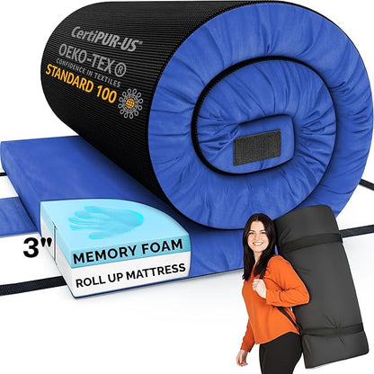 Hazli Matrix Comfort-Cell Memory Foam Camping Mattress Pad - Roll Up Mattress for Adults - Portable Cot Sleeping Pad for Camping - Floor Mat or Bed Roll for Car, SUV
