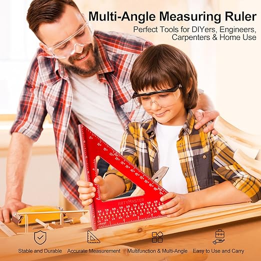 7 inch Carpenter Square, 1/16" Precision Hole Scribing Square Tools, 0-90° Aluminum Alloy Rafter Square, Woodworking Square with Stair Gauge & Carpenter Pencils 12 Refills AM13F