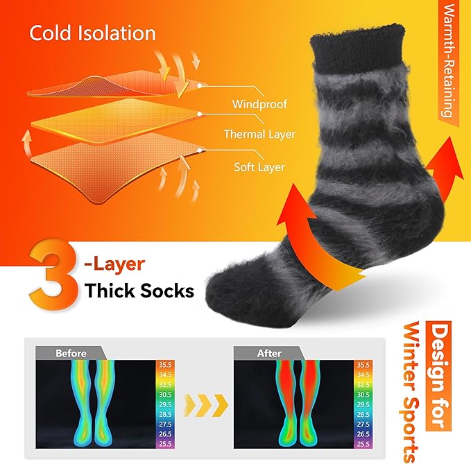 Sunew Warm Thermal Socks 4 Pack, Mens Womens Winter Heated Outdoor Skiing Thermal Socks