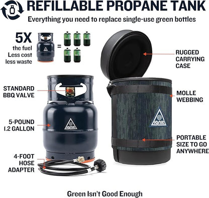 Ignik Refillable Gas Growler Deluxe 5-Pound Propane Tank with Carry Case and Adapter Hose