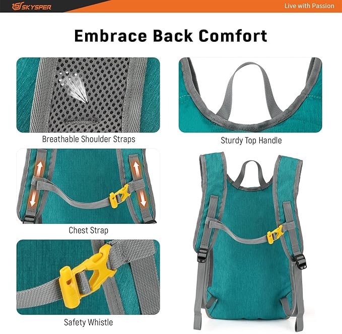 SKYSPER 15L/20L Foldable Hiking Backpack Lightweight Packable Travel Daypack with Chest Strap Small Folding Pack for Walking