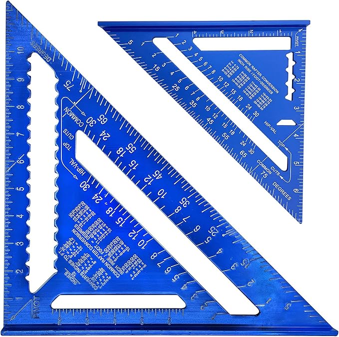 ASNOMY Imperial Triangle Ruler - 7 Inch & 12 Inch Blue Aluminum Alloy Rafter Square Protractor, High Precision Layout Measuring Tool for Engineer Carpenter