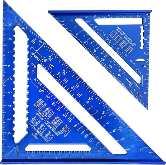 ASNOMY Imperial Triangle Ruler - 7 Inch & 12 Inch Blue Aluminum Alloy Rafter Square Protractor, High Precision Layout Measuring Tool for Engineer Carpenter