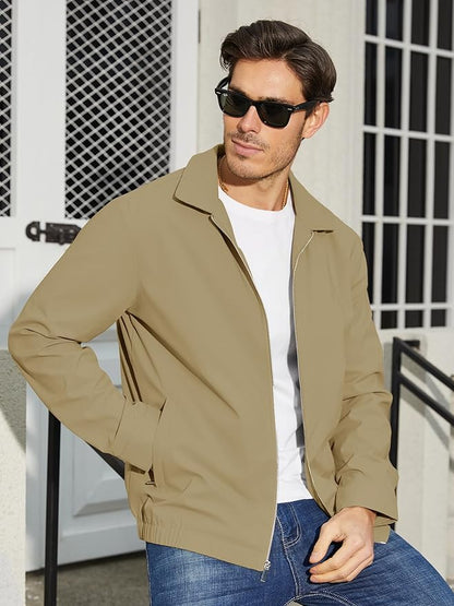TACVASEN Mens Lightweight Windbreaker Full Zip Up Laydown Collar Jackets Light Casual Coat with Zip Pockets
