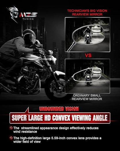 MZS Motorcycle Mirrors Chrome, Universal 10MM 8MM Rear View Side Mirror 360 Degree Adjustable Handlebar Compatible with Street Bike Cruiser Touring Chopper Scooter GY6