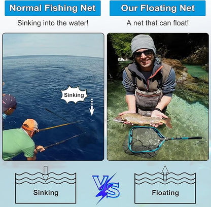 PLUSINNO Floating Fishing Net for Steelhead, Salmon, Fly, Kayak, Catfish, Bass, Trout Fishing, Rubber Coated Landing Net for Easy Catch & Release, Compact & Foldable for Easy Transportation & Storage