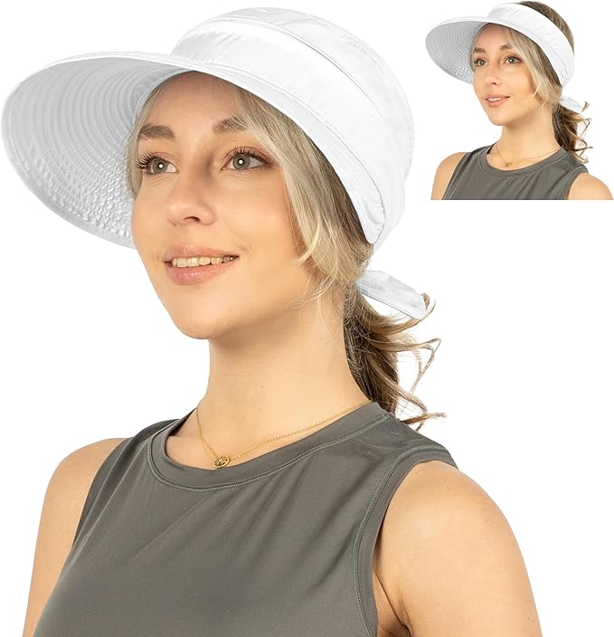SUN CUBE Women Sun Hat for Outdoor UV Protection, Wide Brim Sun Hat Ponytail, Convertible Zip-Off Beach Hat Visor