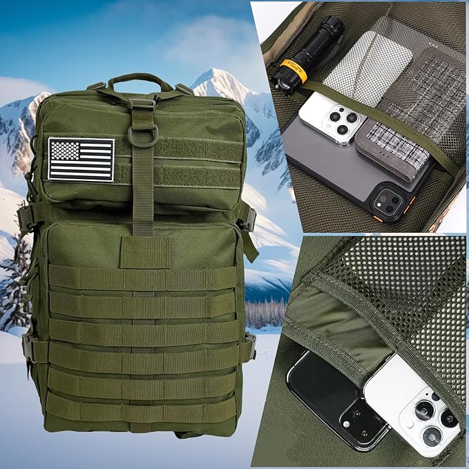 50L Large Military Tactical Backpack Molle Army Assault Pack for Travel Camping Hiking Fishing Backpack for men (green)