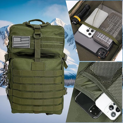 50L Large Military Tactical Backpack Molle Army Assault Pack for Travel Camping Hiking Fishing Backpack for men (green)