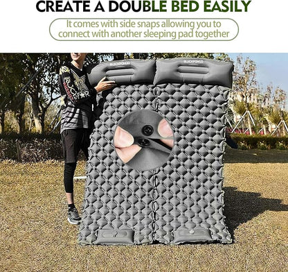 Camping Sleeping Pad, Ultralight Camping Mat with Pillow Built-in Foot Pump Inflatable Sleeping Pads Compact for Camping Backpacking Hiking Traveling Tent (Grey, Single)