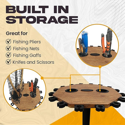 Rush Creek Creations 16-Rod Round Fishing Rod Holder for Garage, 360° Access Fishing Pole Holder for Fishing Rods, Reels, Gear, and Accessories, Securely Holds 16 Rods, Wood Grain