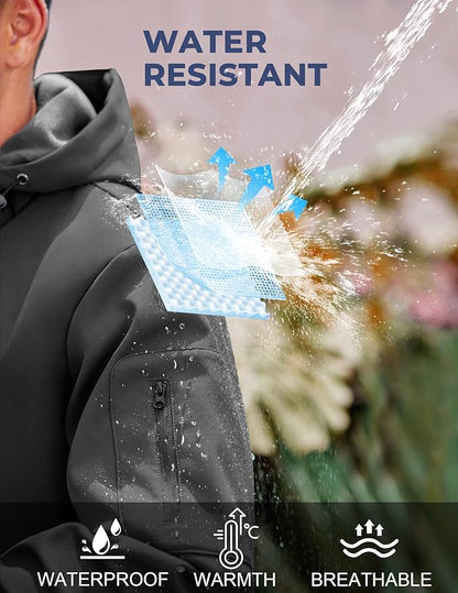 COOFANDY Men's Hooded Softshell Jacket Waterproof Fleece Lined Windbreaker Lightweight Outdoor Hiking Jacket