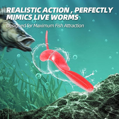 Curly Style Tail Worms Fishing Lures – Realistic Wavy Tail Soft Bait Grub Swimbaits for Saltwater & Freshwater Fishing, Available in 4 Inch & 6 Inch, Perfect for Bass, Trout, Crappie, & More