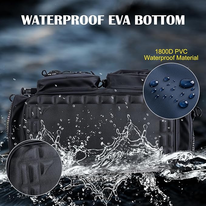 Goture Large Tackle Bag,1800D PVC Waterproof Saltwater Gear Storage Big Fishing Bag with EVA Bottom,Store Up to 8PCS 3700 Plus 4PCS 3600 Tackle Trays(Not Included),20.87”x11.42”x15.16”